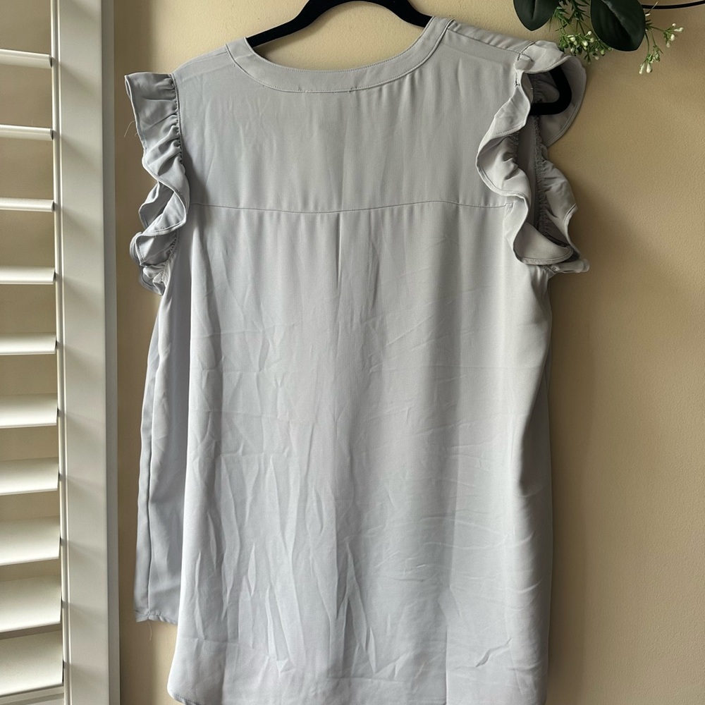Zenana Light Gray Ruffle Sleeve Blouse - Picture 6 of 7